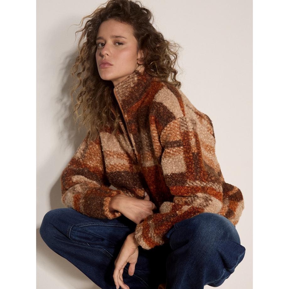 Veste à carreaux en bouclé doux