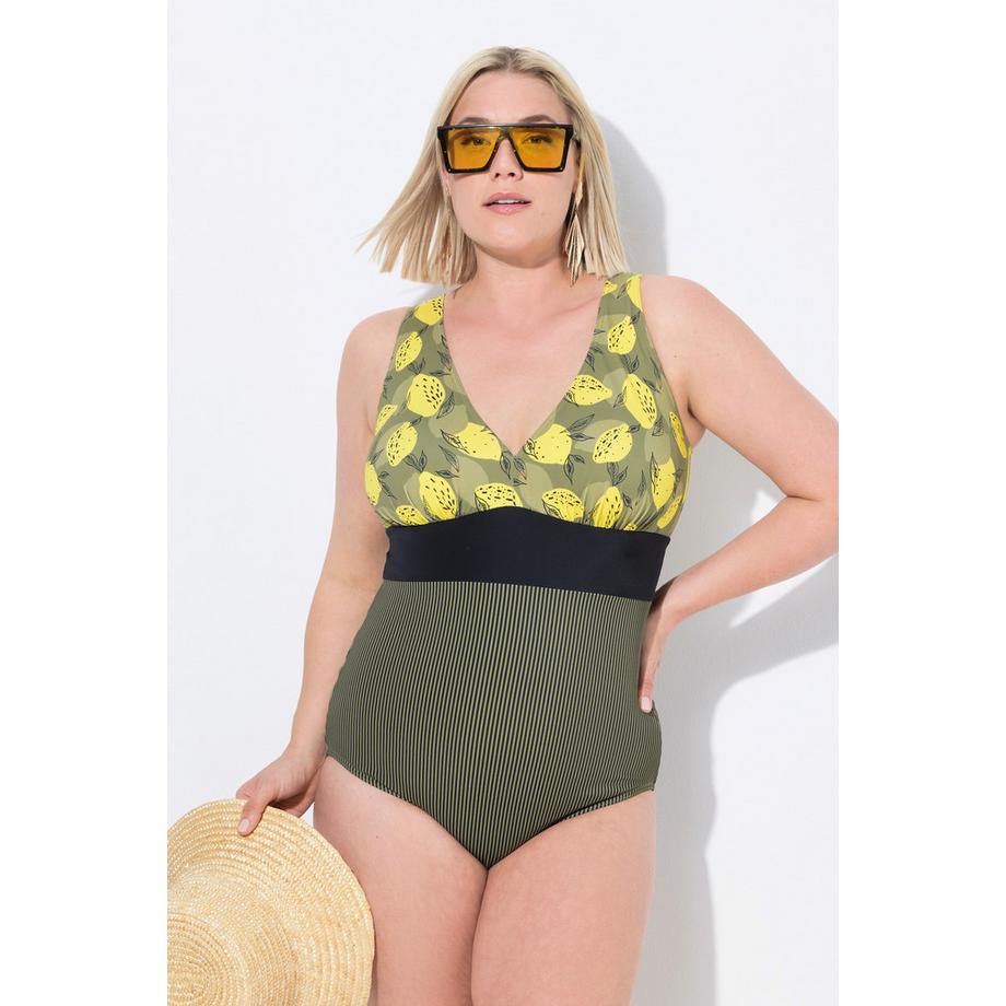 Ulla Popken Maillot de bain Imprimé Citrons Bande Fantaisie Bonnets Souples  