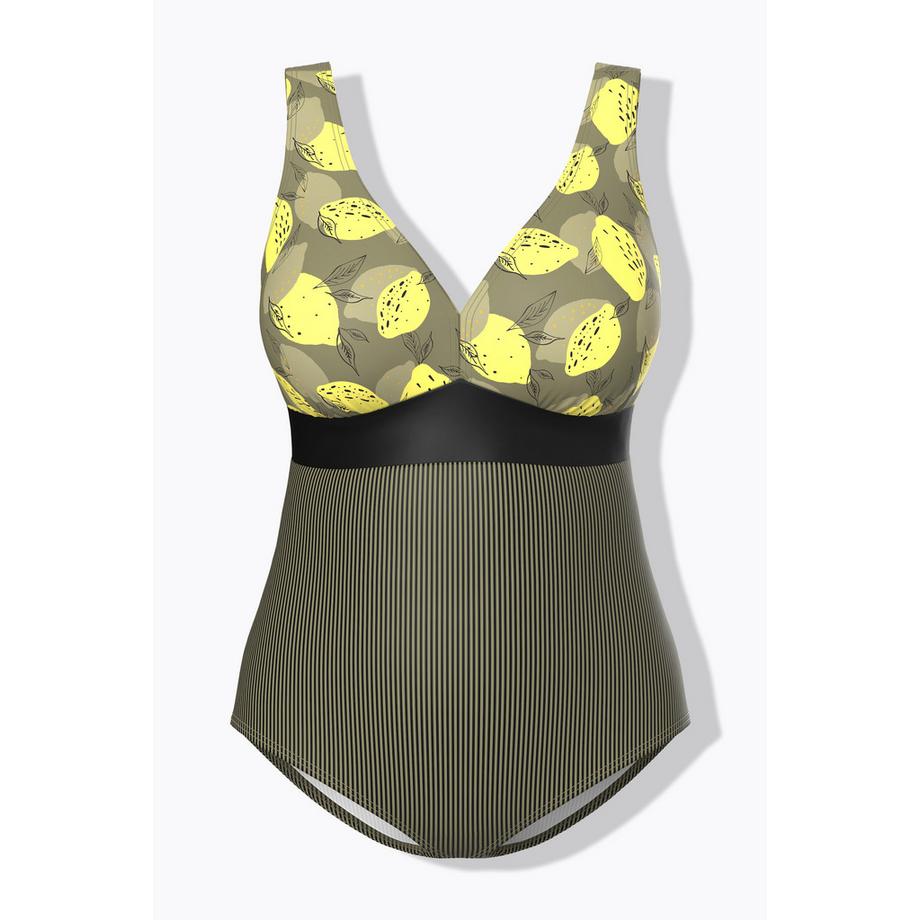 Ulla Popken Maillot de bain Imprimé Citrons Bande Fantaisie Bonnets Souples  