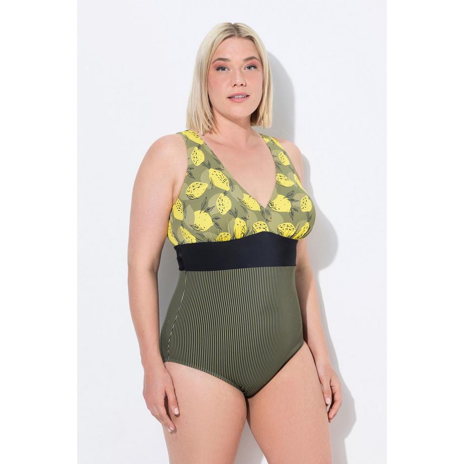 Ulla Popken Maillot de bain Imprimé Citrons Bande Fantaisie Bonnets Souples  