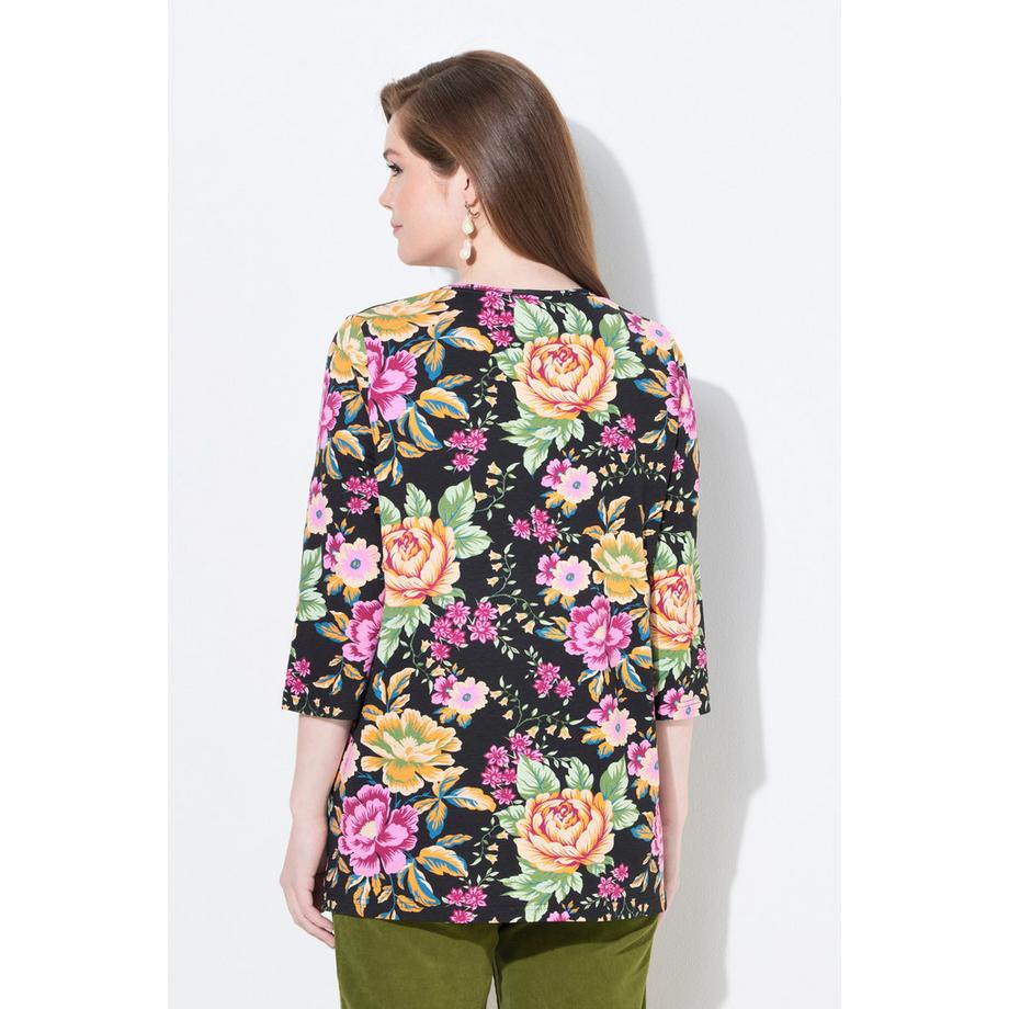 Ulla Popken Blumen Classic Carré-Ausschnitt 3/4-Arm Shirt  