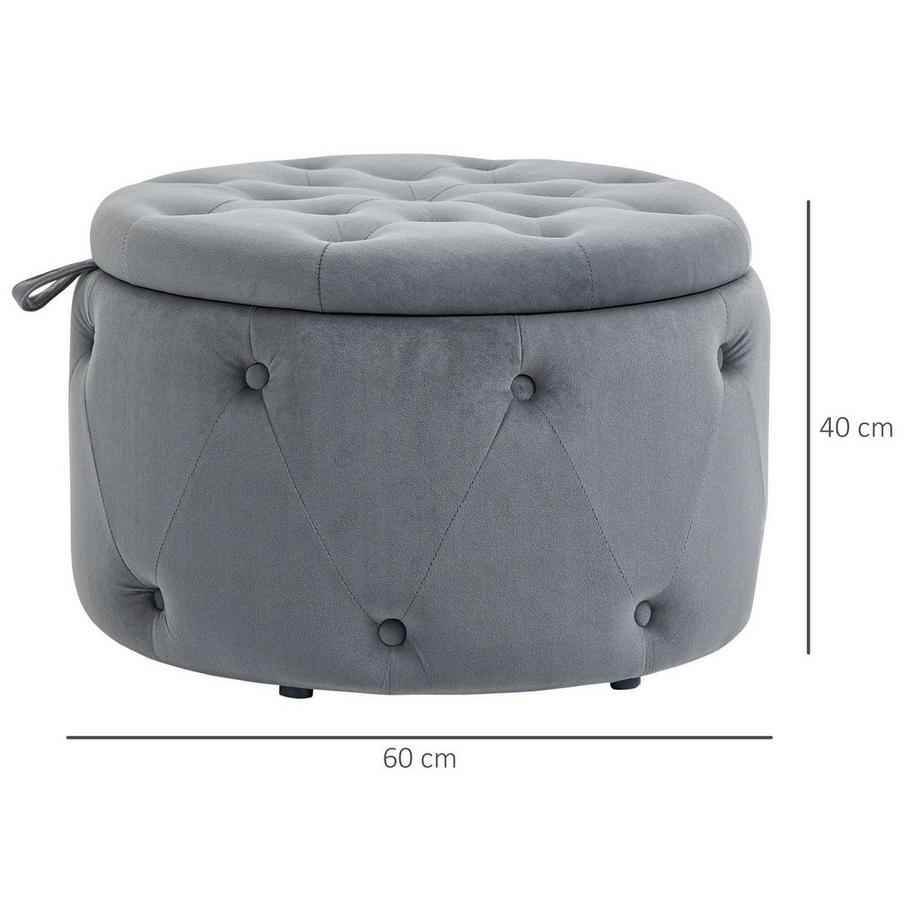 Northio Sgabello Con Vano Portaoggetti, Sgabello Imbottito Con Coperchio, Pouf Rotondo, Cassapanca Con Aspetto Velluto, Grigio, Ø60 X 40 Cm  