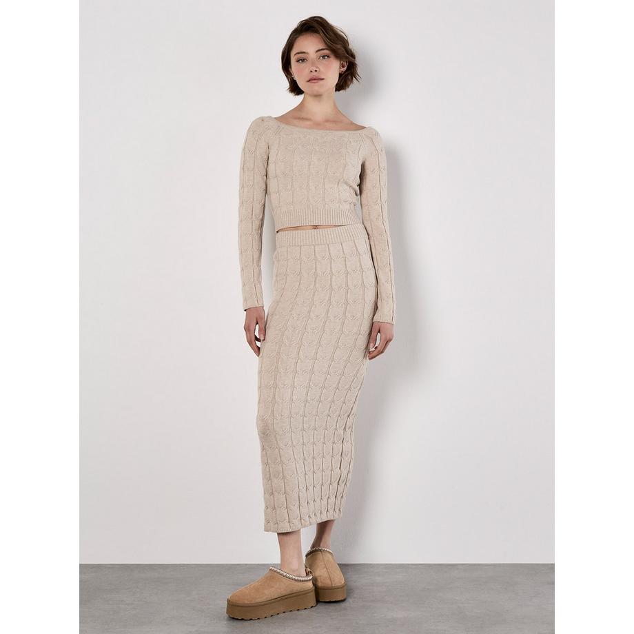 APRICOT Jupe longue en maille torsadée  