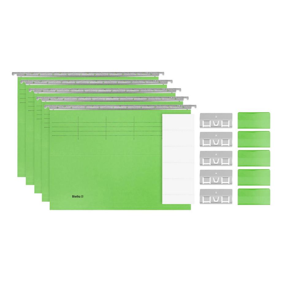 Biella Jeux de dossiers suspendus, A4, 25 cm, jeu de 5, avec cavaliers en matière synthétique  