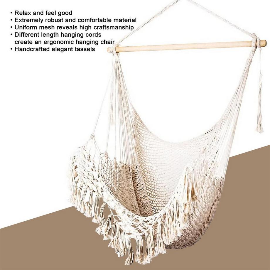 Intirilife Sedia sospesa in cotone macramè beige  