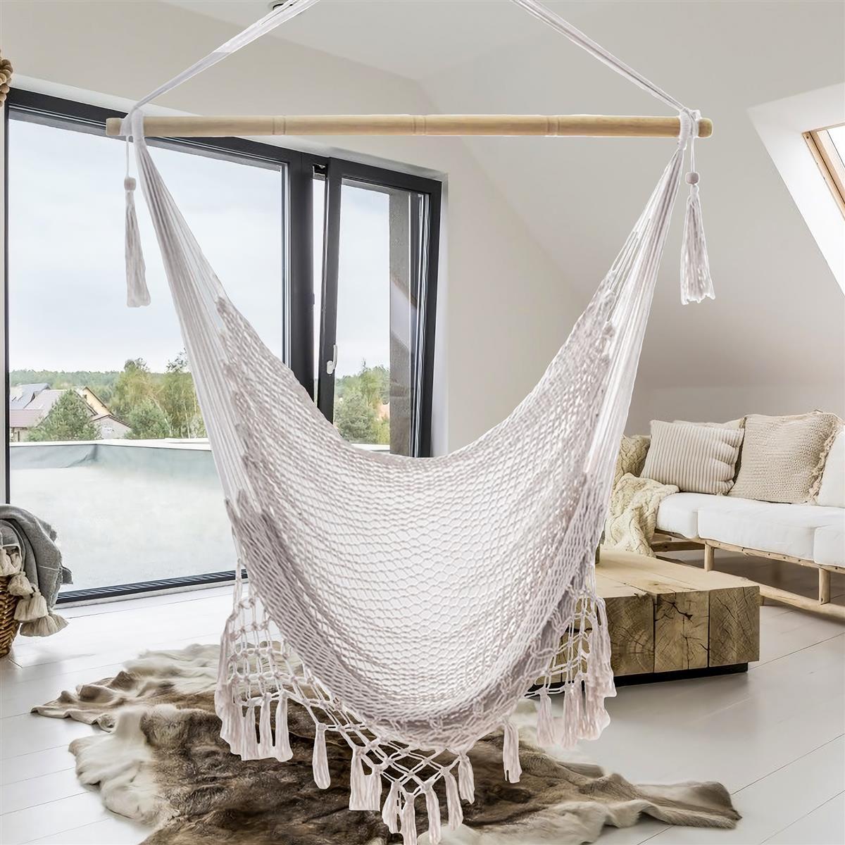 Intirilife Fauteuil suspendu en coton macramé  