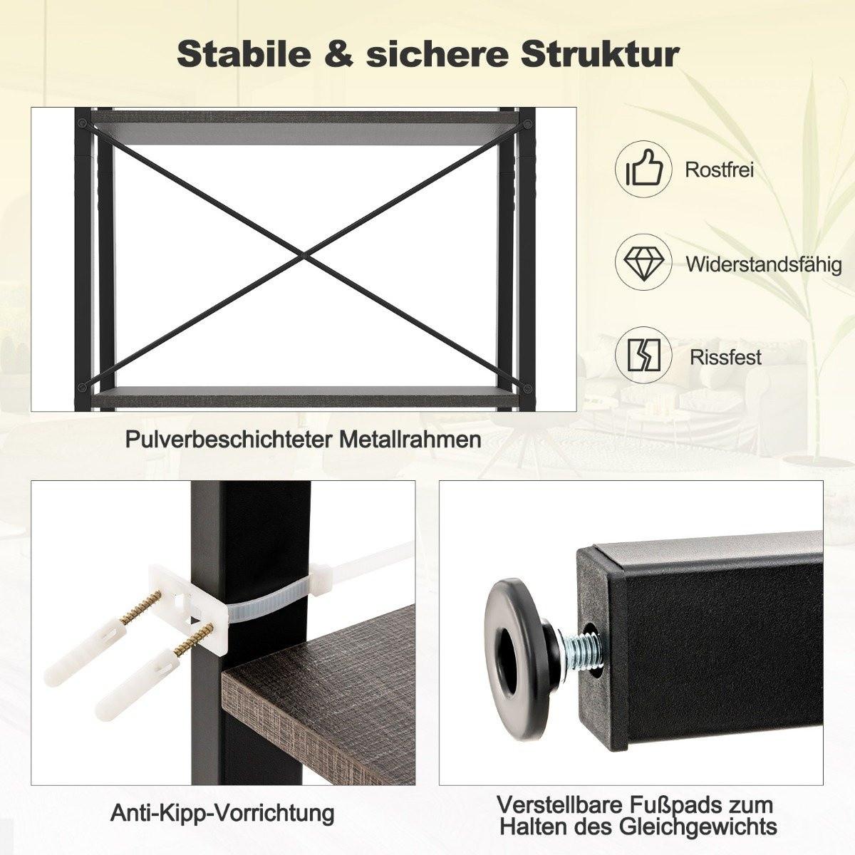 B2X Bücherregal Regal mit 4 Ebenen Leiterregal Holz mit Kippsicherungen & verstellbaren Fußpolstern Dunkelbraun  