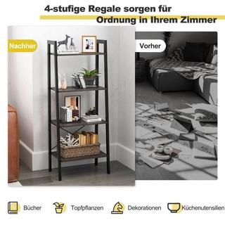 B2X Bücherregal Regal mit 4 Ebenen Leiterregal Holz mit Kippsicherungen & verstellbaren Fußpolstern Dunkelbraun  