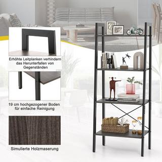 B2X Bücherregal Regal mit 4 Ebenen Leiterregal Holz mit Kippsicherungen & verstellbaren Fußpolstern Dunkelbraun  