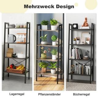 B2X Bücherregal Regal mit 4 Ebenen Leiterregal Holz mit Kippsicherungen & verstellbaren Fußpolstern Dunkelbraun  