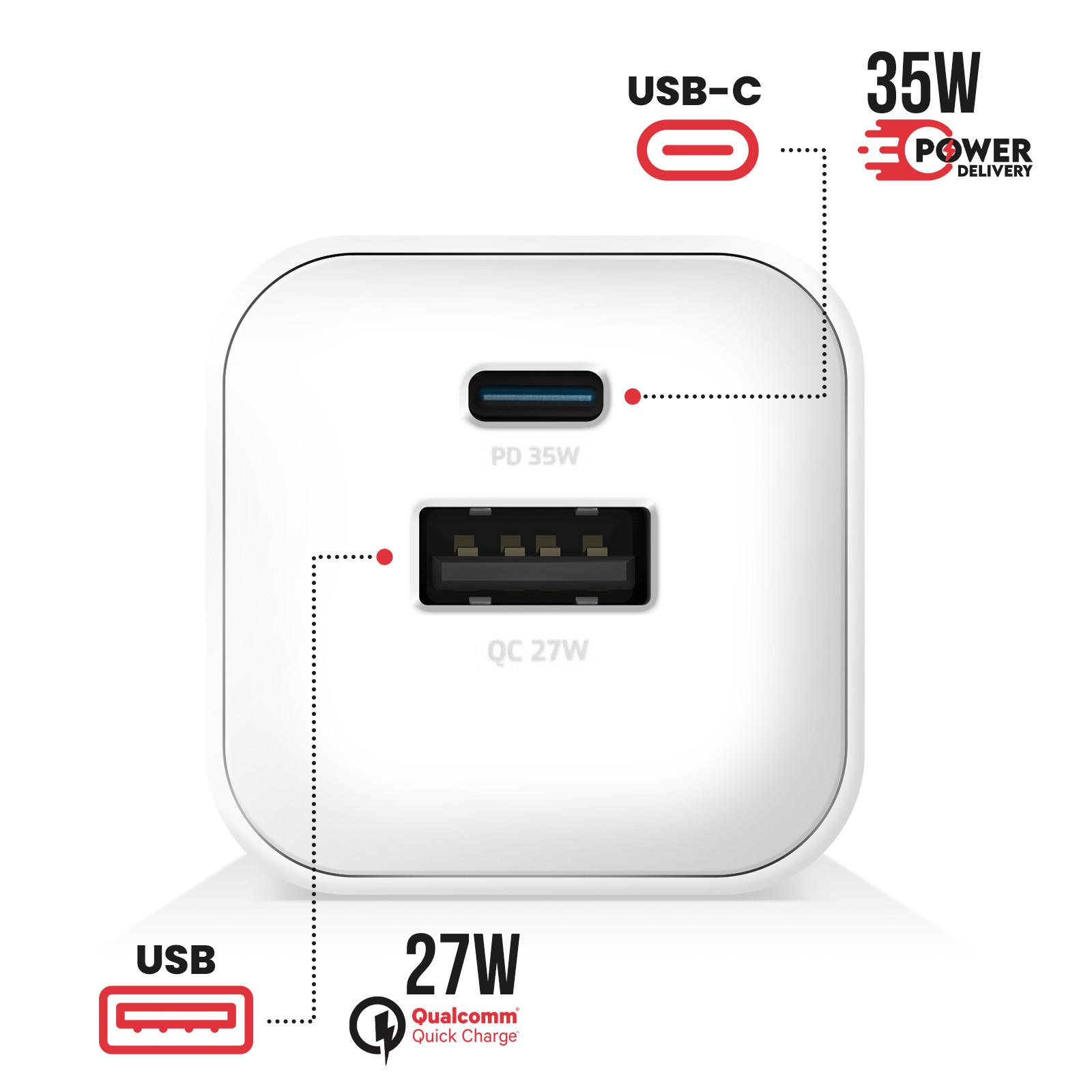 SWISSTEN  Caricatore USB + USB-C GaN 35W bianco 