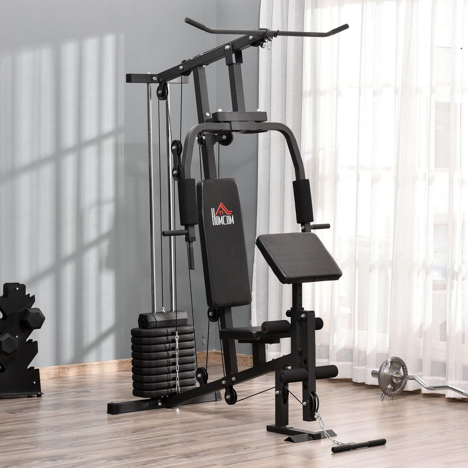 Northio  Gym Multi-Palestra Attrezzatura Fitness Stazione Fitness Centro Fitness Compresi Pesi Con Imbottitura A Rulli Acciaio Pelle Artificiale Nero 148 X 108 X 207 Cm 
