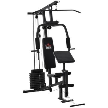 Gym Kraftstation Fitnessgerät Fitnessstation Fitnesscenter Inkl. Gewichten Mit Rollenpolsterung Stahl Kunstleder Schwarz 148 X 108 X 207 Cm