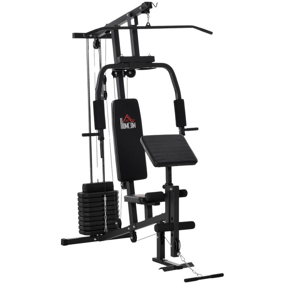 Northio  Gym Kraftstation Fitnessgerät Fitnessstation Fitnesscenter Inkl. Gewichten Mit Rollenpolsterung Stahl Kunstleder Schwarz 148 X 108 X 207 Cm 