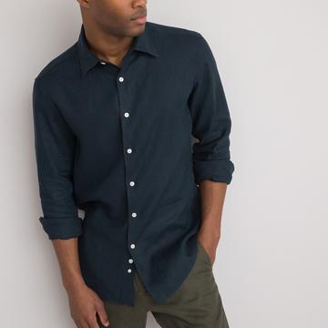 Gerades Leinenhemd Signature mit langen Ärmeln