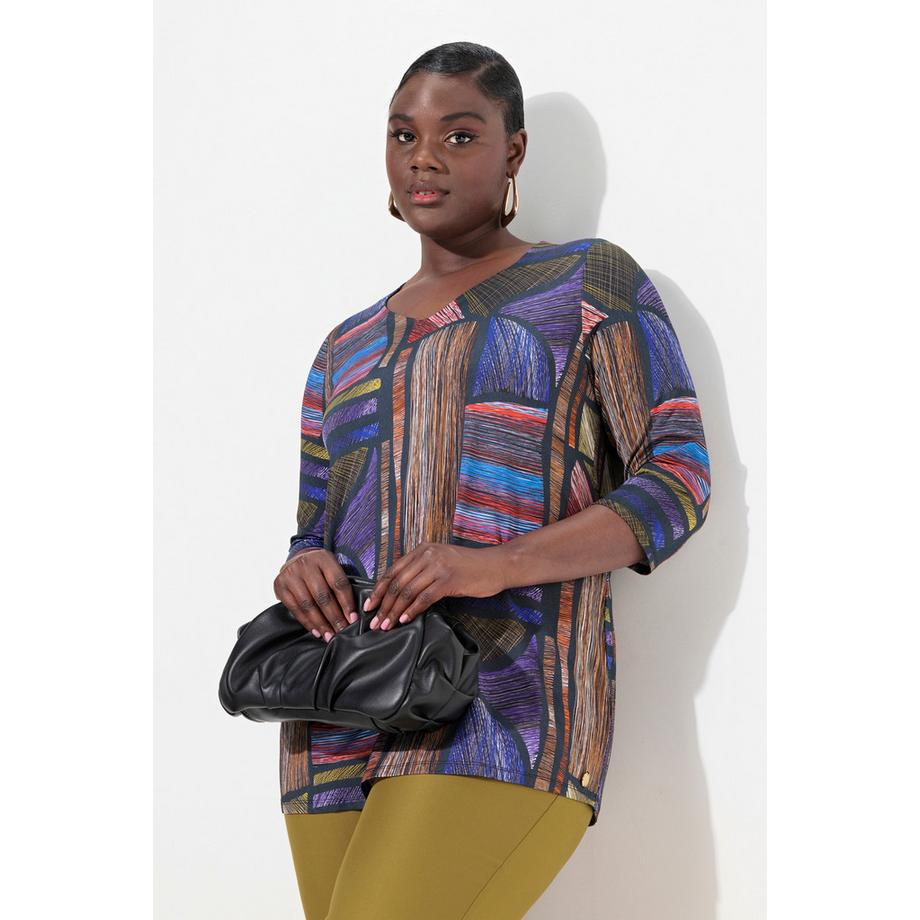 Ulla Popken Maglia Lunga Slinky Linea A Scollo a Cuore Maniche 3/4  