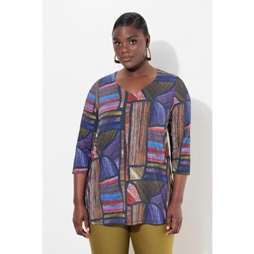 T-shirt long en tissu fluide, ligne en A avec col en forme de cœur et manches 3/4