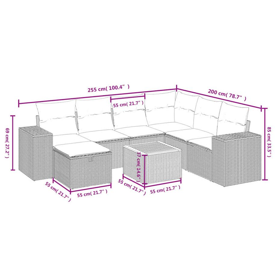 VidaXL Ensemble de canapés de jardin rotin synthétique  