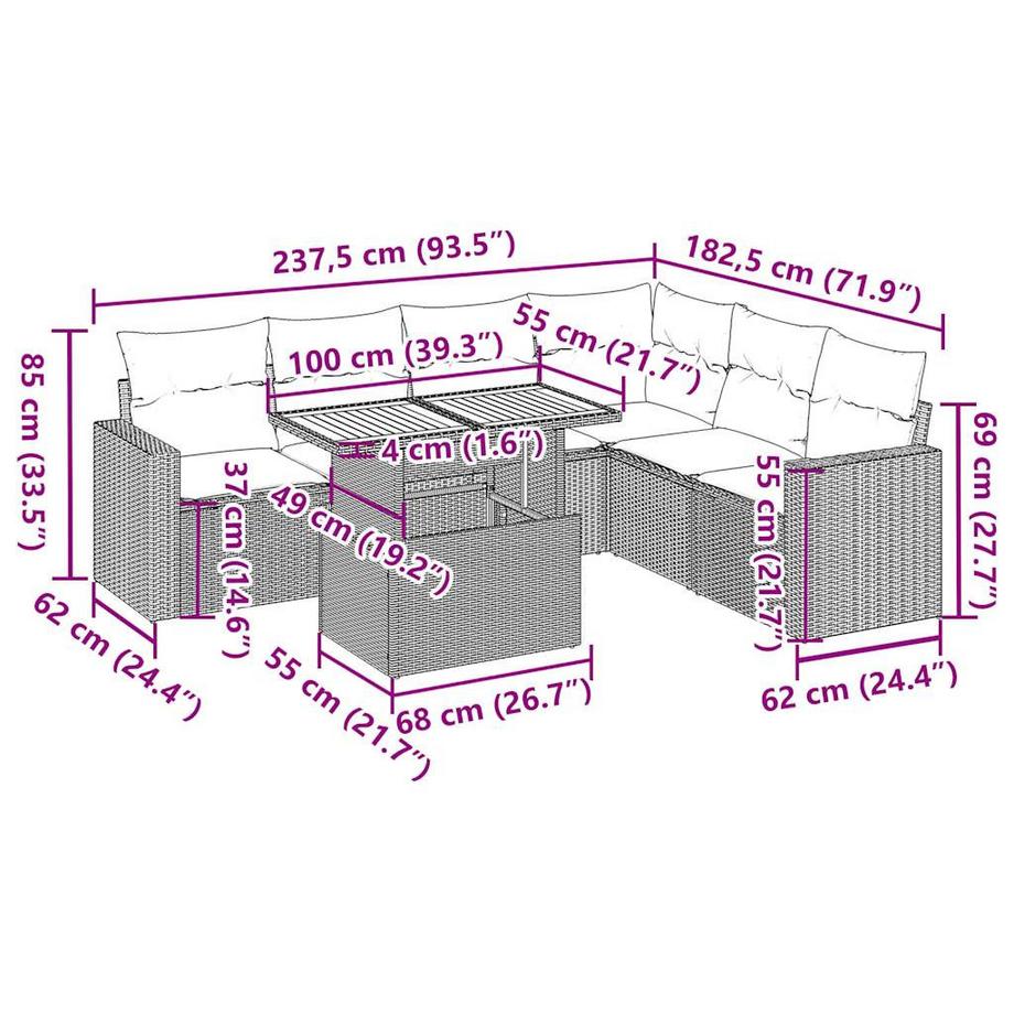 VidaXL Ensemble de canapés de jardin rotin synthétique  