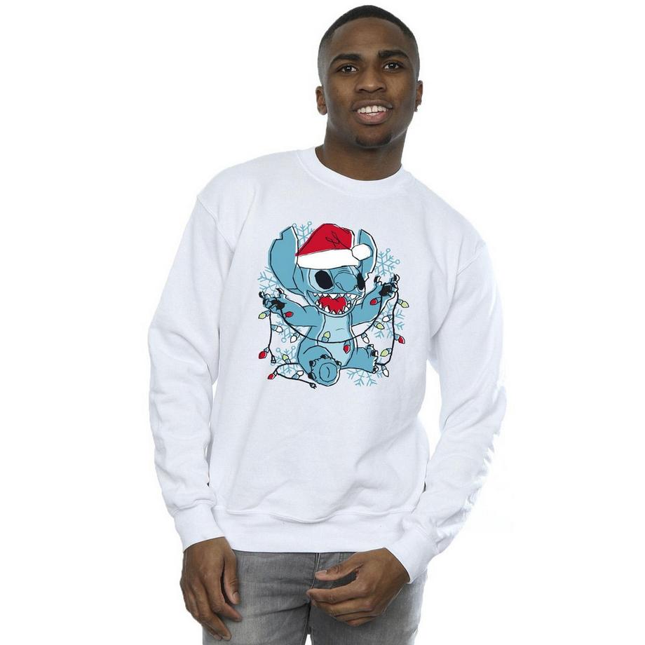 Disney Stitch Christmas Lights Sweatshirt Col Rond  