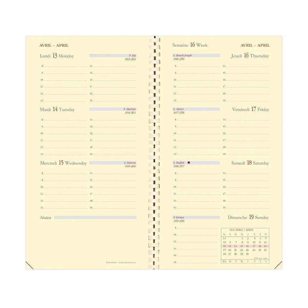 Quo Vadis Quo Vadis - Terminkalender - Spiralbindung - 2025 - Planorizon - Die Woche Horizontal - Französisch - Impala - Schwarz - 8,8x17 cm - Clairefontaine-Papier Elfenbein - Hergestellt in Frankreich  