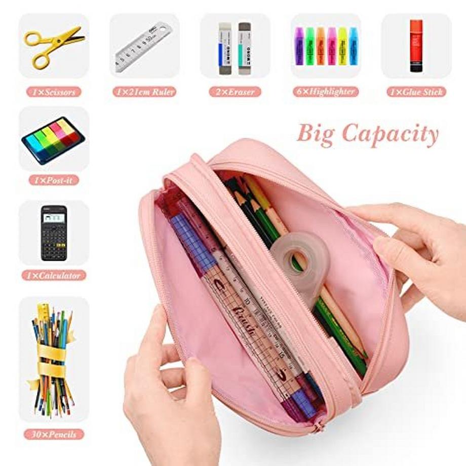 Only-bags.store  Große Kapazität Leinwand Mäppchen, Mehrlagige Studenten Federmäppchen Federtasche Schlampermäppchen 