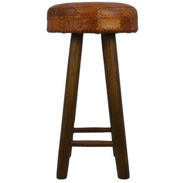 Patchwork de tabouret - cuir de vachette - cognac vintage