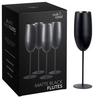 Oak & steel Acier inoxydable Flûtes à champagne Noir mat Set de 4 pièces  