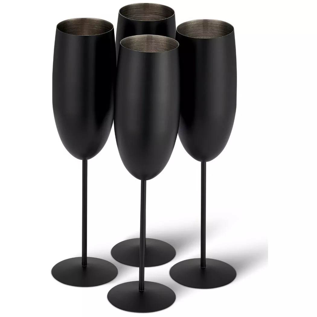 Oak & steel - Acier inoxydable Flûtes à champagne Noir mat Set de 4 pièces, One Size