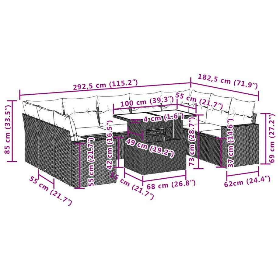 VidaXL Ensemble de canapés de jardin rotin synthétique  