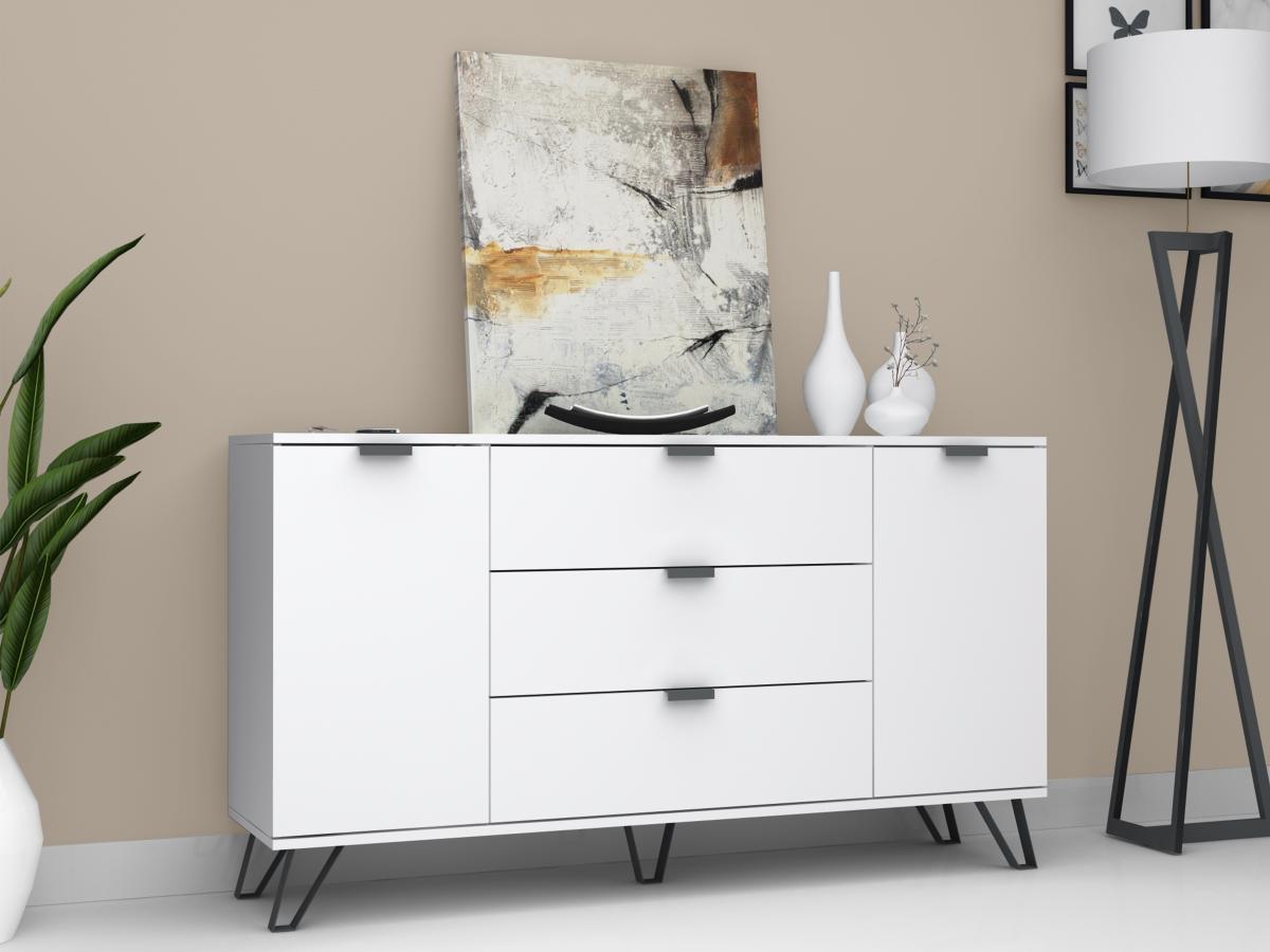 Vente-unique  Credenza con 2 ante e 3 cassetti Bianco e Nero  - MENODA 