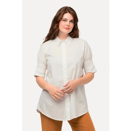 Ulla Popken  Shirtbluse, Hemdkragen, Smok-Halbarm, Biobaumwolle 