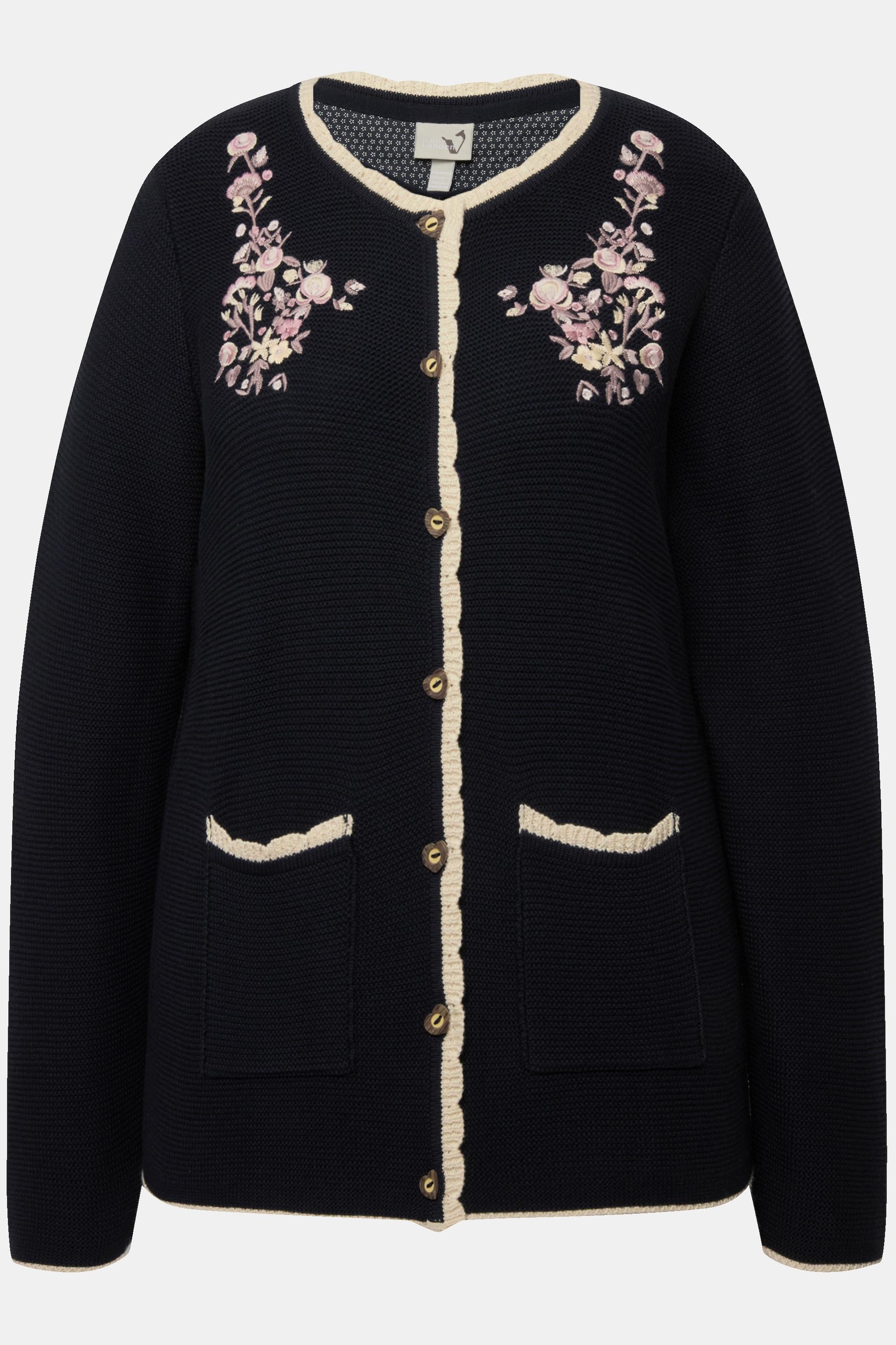 Ulla Popken  Cardigan de tenue traditionnelle bavaroise, broderie florale et col rond. Manches longues 