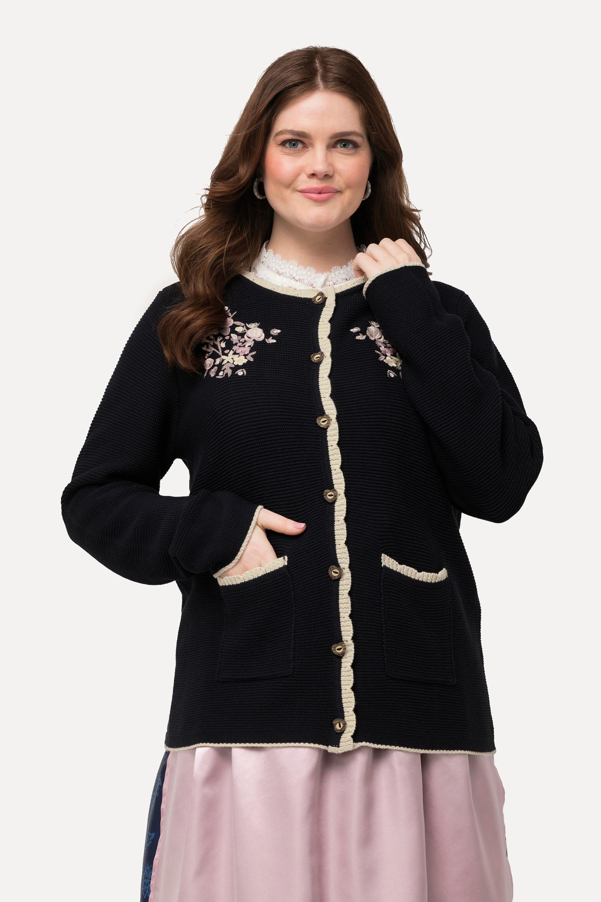 Ulla Popken  Cardigan de tenue traditionnelle bavaroise, broderie florale et col rond. Manches longues 