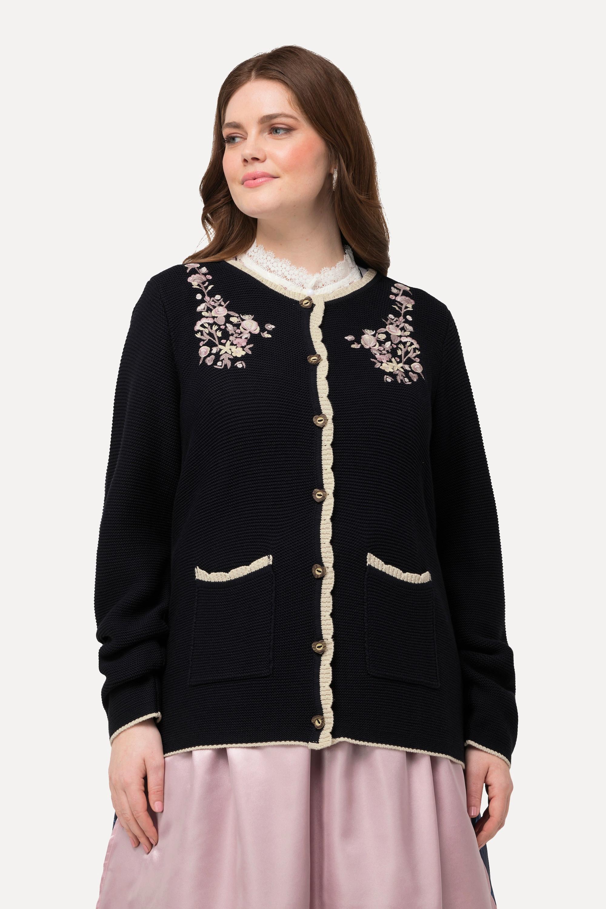 Ulla Popken  Cardigan de tenue traditionnelle bavaroise, broderie florale et col rond. Manches longues 