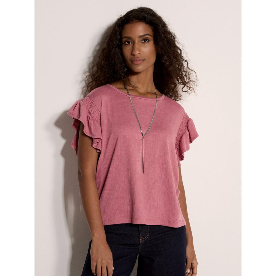 Strukturiertes T-Shirt mit Rüschenärmeln