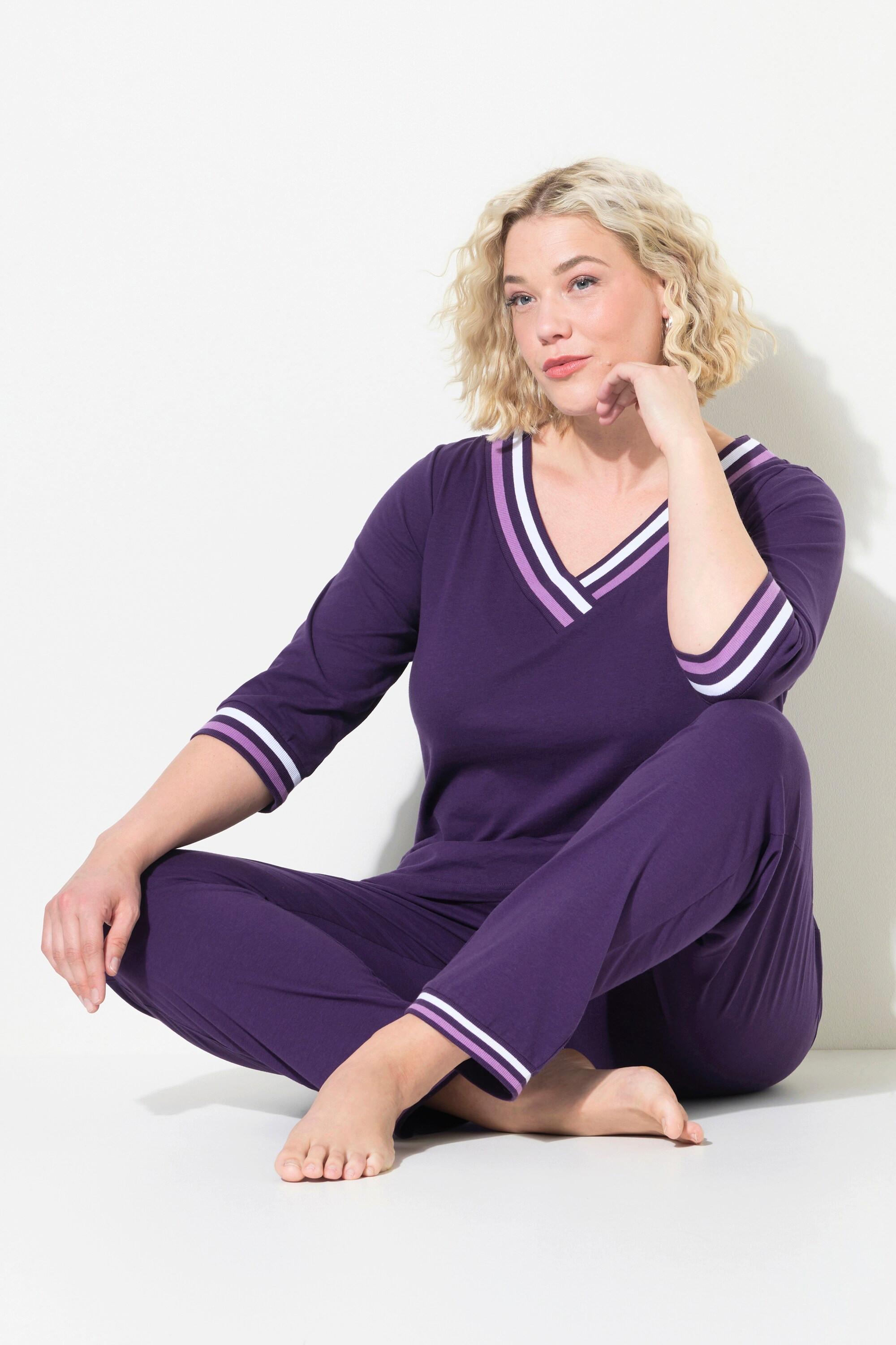 Ulla Popken Pigiama Dettagli a Righe Scollo a V Maniche 3/4  