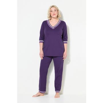 Pigiama con dettagli a righe, scollo a V e maniche a 3/4