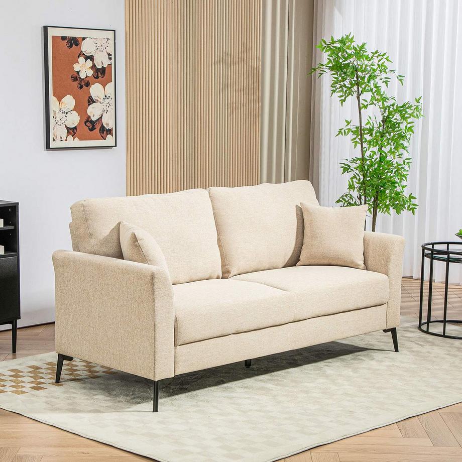 Northio Canapé 2 places, aspect lin, pieds en métal, canapé rembourré, canapé double rembourré pour salon, chambre à coucher, 179 x 80 x 89 cm, beige  