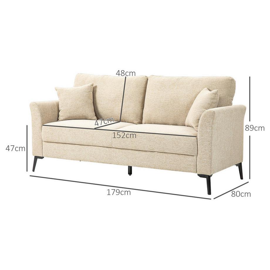 Northio Canapé 2 places, aspect lin, pieds en métal, canapé rembourré, canapé double rembourré pour salon, chambre à coucher, 179 x 80 x 89 cm, beige  