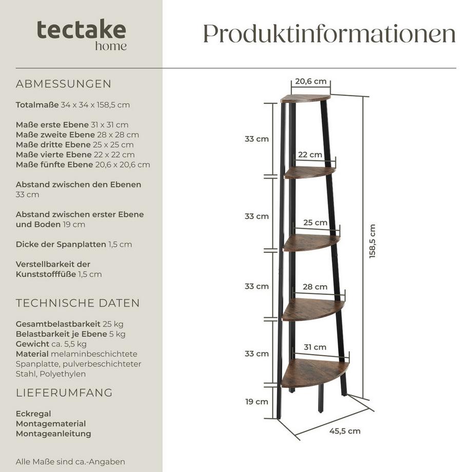 Tectake Eckregal Portland  Industrial Style Holz und Stahl  