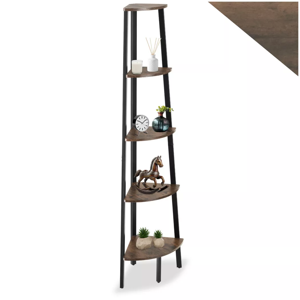 tectake Corner Shelf Portland - 5 Tiers in Brown