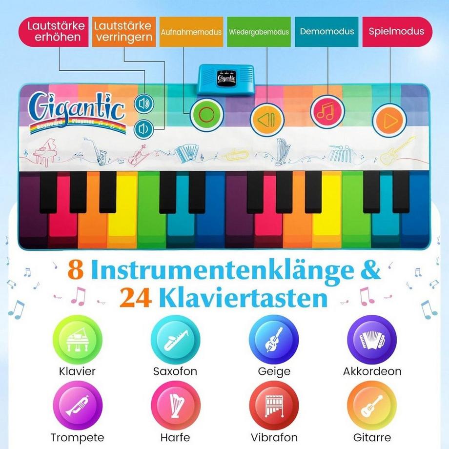 Northix  Tapis de piano pour enfants avec 8 instruments 