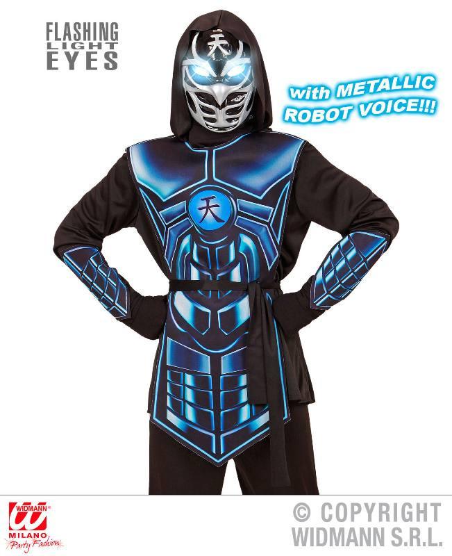 Widmann  WIDMANN Cyber Ninja (Casacca Con Cappuccio, Corazza, Cintura, Parabraccia, Maschera Con Occhi Luminosi Lampeggianti E 3 Suoni Voce Robot) (140 Cm / 8-10 Years) 