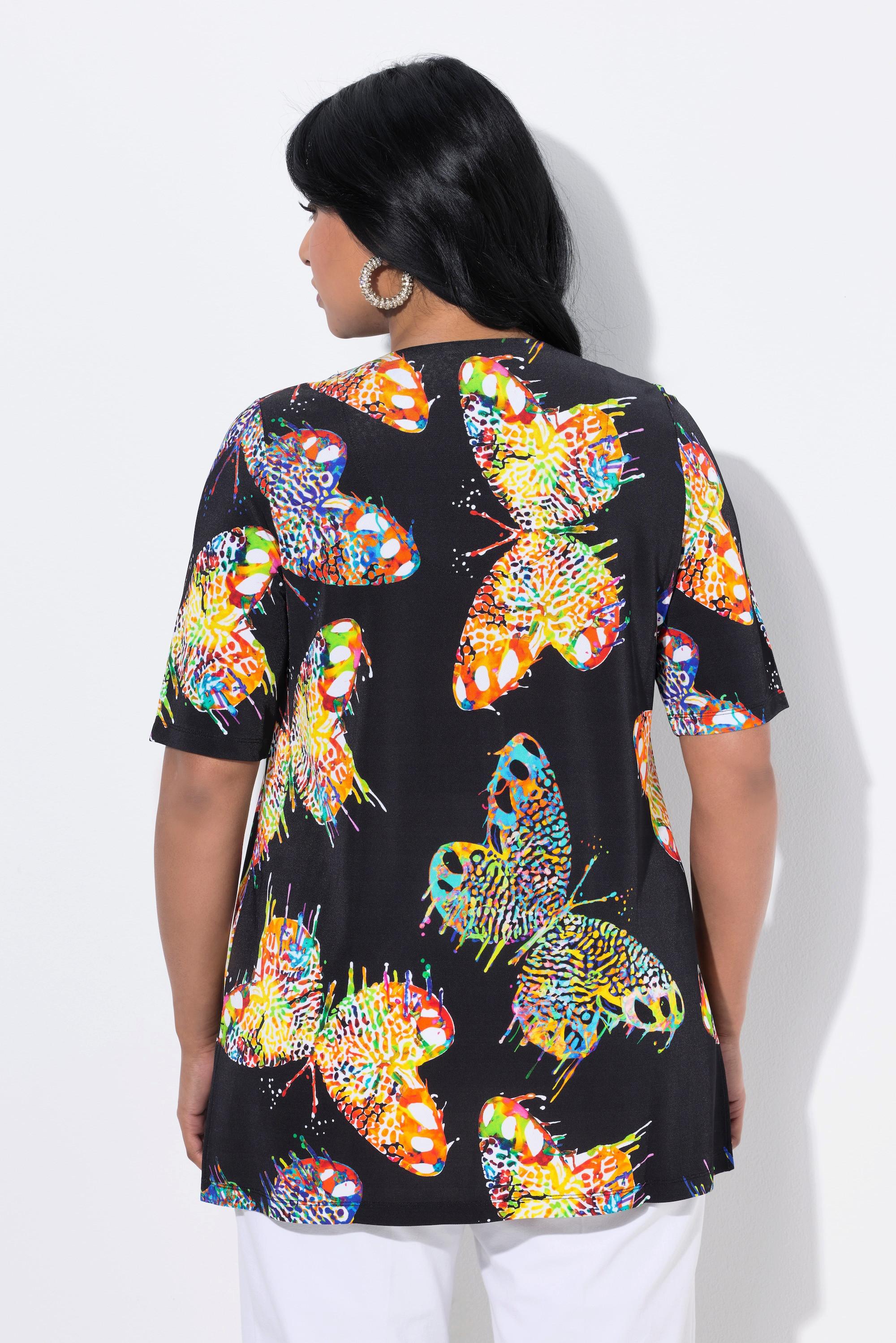 Ulla Popken T-shirt Slinky Imprimé Papillons Col V Manches Courtes  