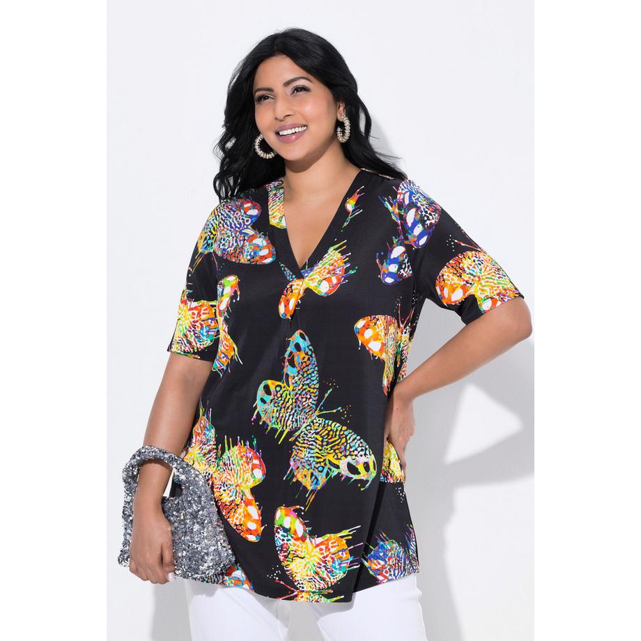 Ulla Popken Maglia Slinky Stampa Farfalle Scollo a V Mezze Maniche  