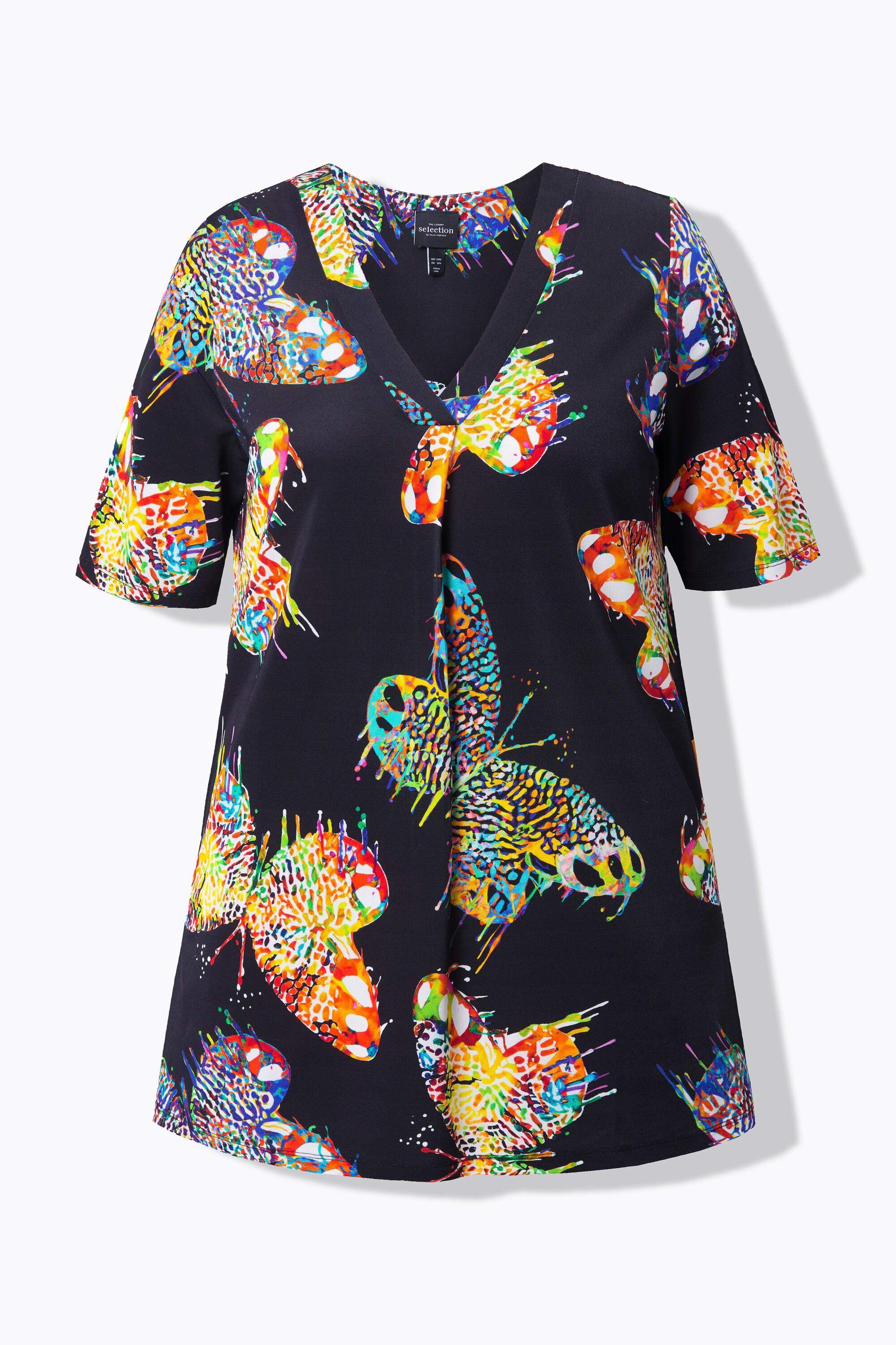 Ulla Popken T-shirt Slinky Imprimé Papillons Col V Manches Courtes  