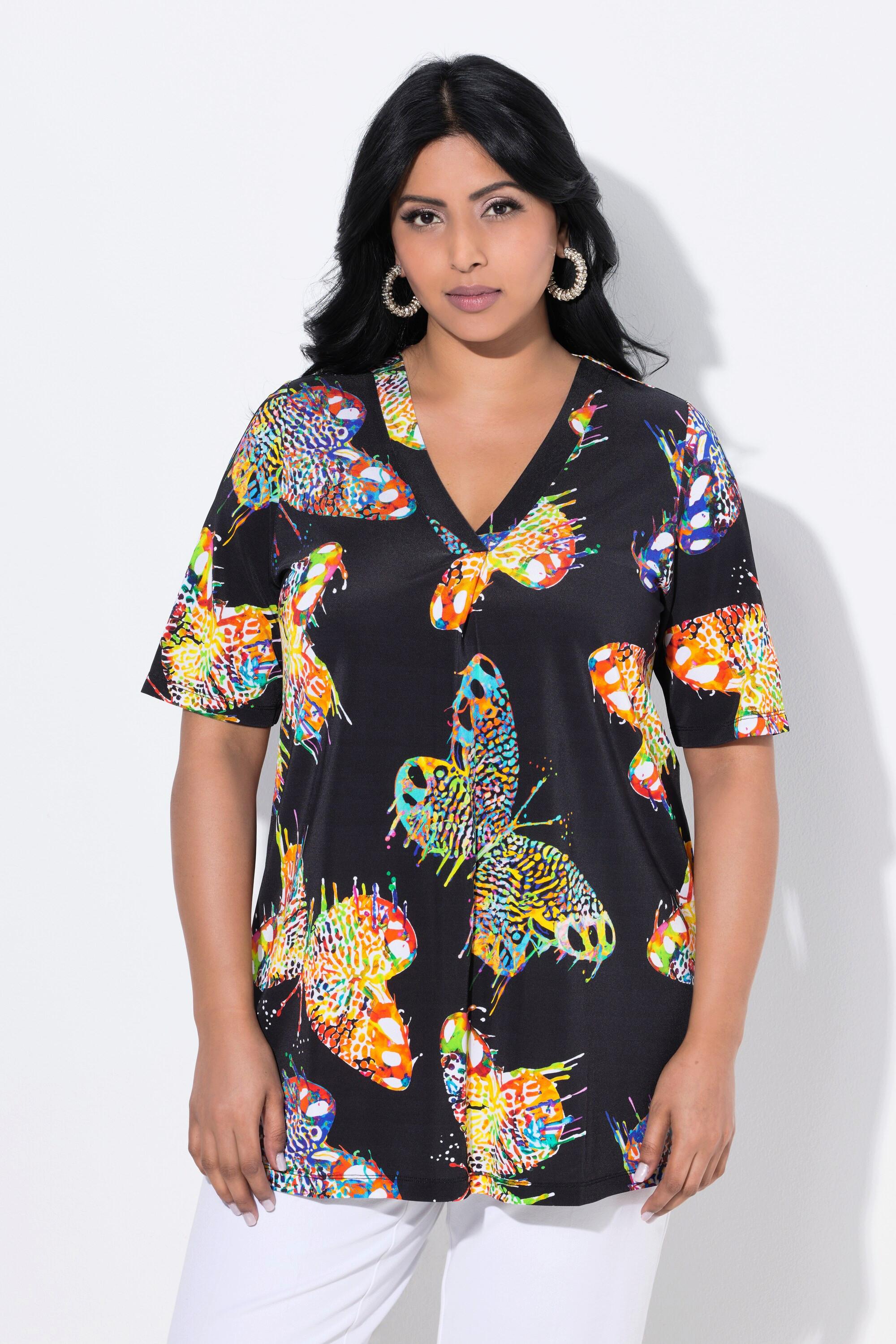 Ulla Popken T-shirt Slinky Imprimé Papillons Col V Manches Courtes  