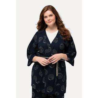 Ulla Popken  Kimono in cotone biologico con ricami, scollo a V e maniche a 3/4 