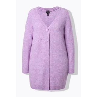 Ulla Popken Cardigan Long Col V en Maille Côtelée  
